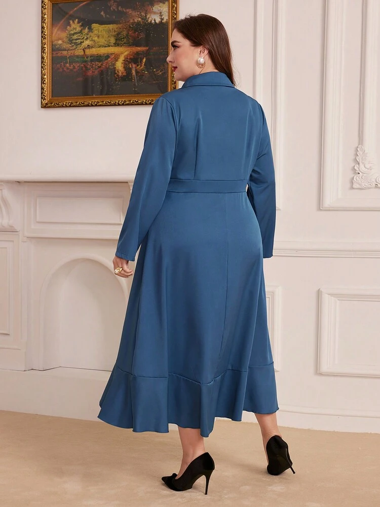 Plus Size Ruffled Collar & Hemline Dress Fall Cloth For Women