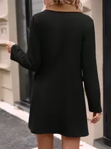 SHEIN Clasi 撞色翻領外套 - 咖啡棕 - 查看 2