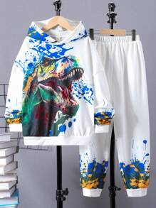 SHEIN Cậu bé Tween In Khủng long Áo Hoodie & Quần thể thao - Nhiều màu - Xem 1