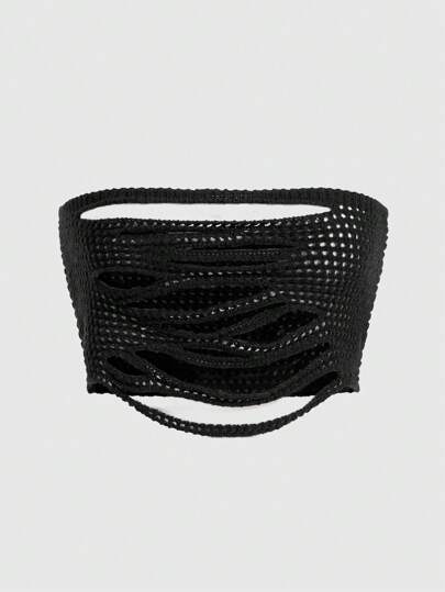 Grunge Punk Summer Crochet Beach Holiday Sexy Tube Top Knitted Top