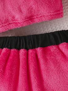 女嬰字母刺繡拼接領絨毛運動衫和裙子