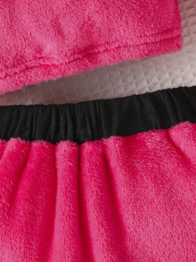 Baby Girl Letter Embroidery Contrast Collar Teddy Sweatshirt & Skirt