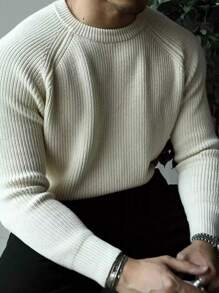 Men Solid Raglan Sleeve Sweater - White - View 4