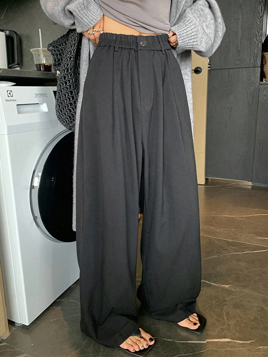 Dazy Star Women's Solid Color Wide Leg Pants Casual Daily Wear - Dark Grey - View 1