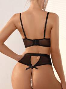 Set de lenjerie sexy din dantelă, patchwork, transparentă