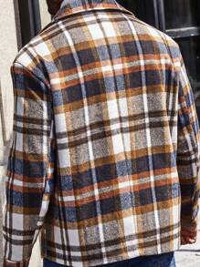 Manfinity Homme Loose Fit Men's Plaid Double Breasted Overcoat - Multicolor - View 2