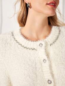 MOTF PREMIUM FUZZY KNIT RHINESTONE CARDIGAN