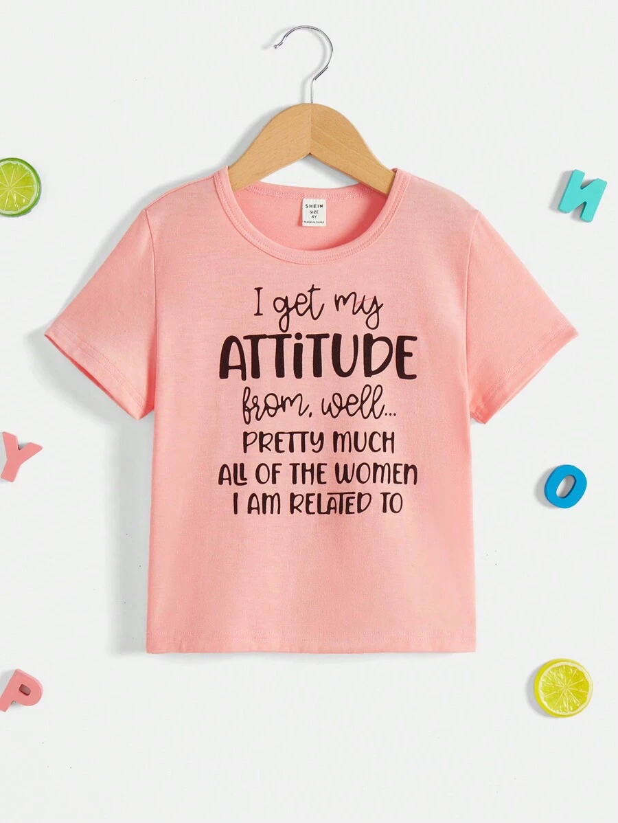 SHEIN Young Girl Slogan Graphic Tee - Pink - View 1