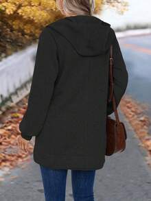 SHEIN LUNE 實色斜口袋連帽衫 - 黑色 - 查看 2