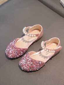 孩子們的平底鞋帶水鑽裝飾用品,公主鞋