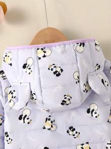 SHEIN Young Boy 1pc Cartoon Panda Print Hooded Padded Coat - Mauve Purple - View 8