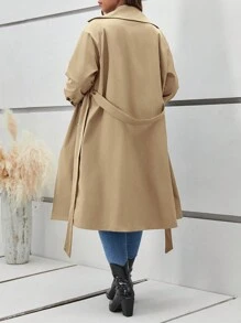SHEIN Frenchy Plus Double Breasted Belted Trench Coat - Camel - View 2