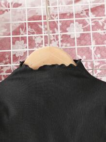 女嬰印花木耳邊荷葉邊洋裝 - 黑色 - 查看 5