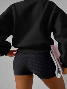 EURMUSE Solid Drop Shoulder Sweatshirt - Black - View 2