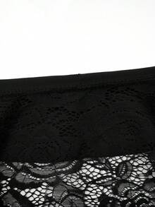 SHEIN LUNE 大碼荷葉邊開門襟蕾絲夾克 - 黑色 - 查看 4