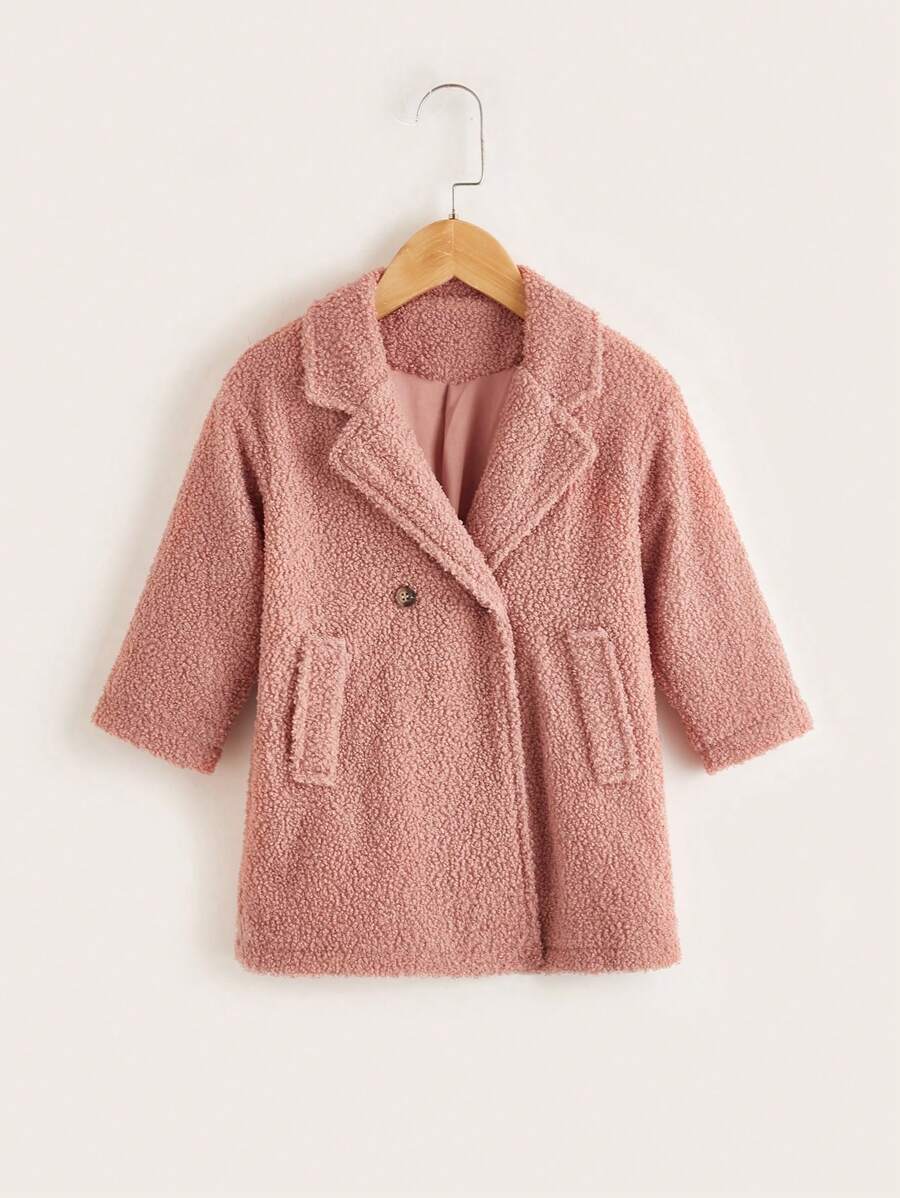 Cô Gái Trẻ Cổ áo Nút đôi Áo khoác Teddy - Hồng - Xem 1