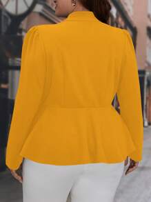 SHEIN Clasi 大碼素色鉤眼扣前荷葉邊西裝外套 - 黃色 - 查看 2