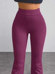 EURMUSE Solid Flare Leg Pants - Red Violet - View 3