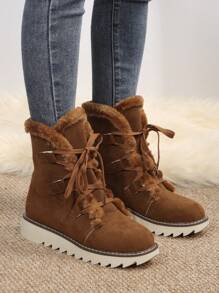 女性棕色的時尚繫帶踝靴適用於戶外,冬天 - 棕色 - 查看 7