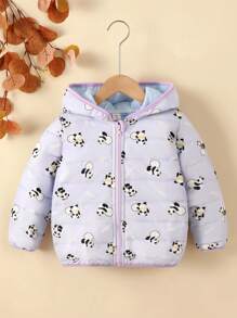SHEIN Young Boy 1pc Cartoon Panda Print Hooded Padded Coat - Mauve Purple - View 3
