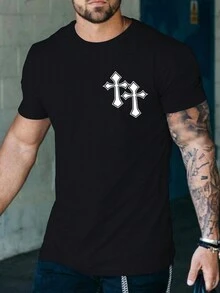 Manfinity LEGND Hombres Camiseta cruzado con estampado - Negro - Ver 3