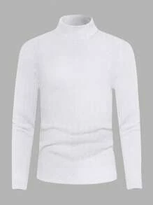 RueChic Men Turtleneck Ribbed Knit Sweater - White - View 1