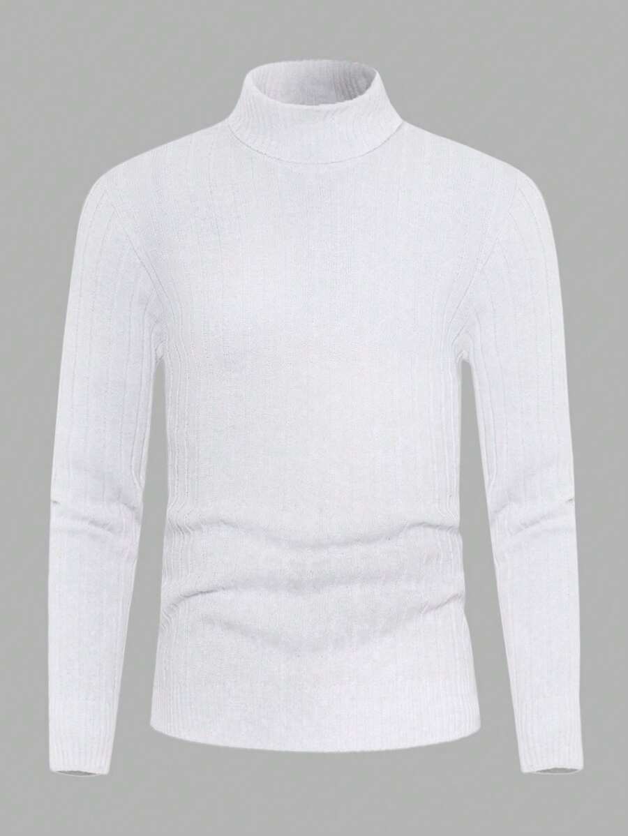 RueChic Men Turtleneck Ribbed Knit Sweater - White - View 1