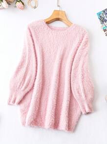 Calvaya Hơn Chất rắn Tay áo Đèn lồng 	
Fuzzy Áo len - Màu Hồng baby - Xem 1