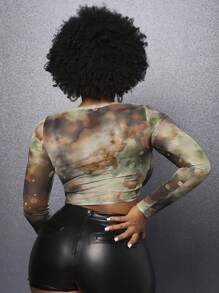 Slaydiva Của phụ nữ Nhuộm buộc Lưới trong suốt Áo - Nhiều màu - Xem 2