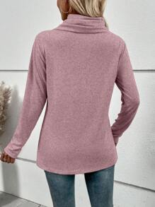 EMERY ROSE Cowl Neck Button Detail Tee - Dusty Pink - View 2