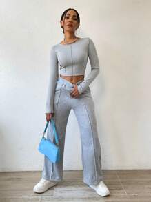 VaVaBold 素色短款T恤&彈性腰帶長褲