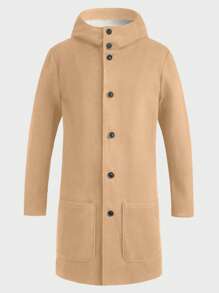 Manfinity VCAY Abrigo de tweed con botones y bolsillos duales para hombre, para otoño e invierno - Caqui - Ver 3