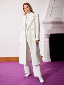 MOTF PREMIUM Abrigo tweed con cinturón con perla ribete - Blanco - Ver 4