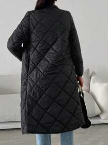 RueChic Black Long Puffer Jacket - Black - View 2