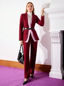 MOTF PREMIUM CONTRAST LAYER BLAZER WITHOUT BELT - Red - View 2