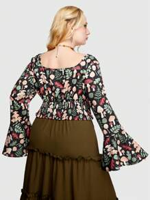 Inna Moreva 大尺碼香菇和植物印花鈴袖上衣 - 軍綠色 - 查看 8