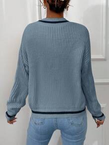 EURMUSE Kleurblok Oversized Truien - Baby blauw - Bekijken 2