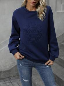 SHEIN LUNE Letter Embossed Drop Shoulder Sweatshirt - Blue - View 4