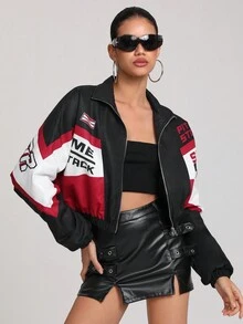 GOLDENLINE 女款字母印花撞色拉鍊冬季夾克 - 彩色 - 查看 4