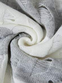 SHEIN ICON Colorblock Ripped Drop Shoulder Sweater - Grey - View 6
