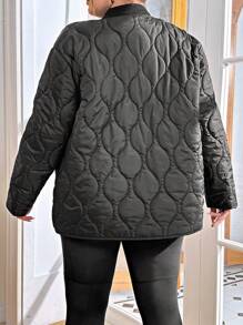 SHEIN Essnce 大碼按扣洋蔥型絎縫外套 - 黑色 - 查看 2