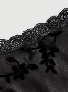 SHEIN MOD 印花網紗吊帶洋裝 - 黑色 - 查看 4