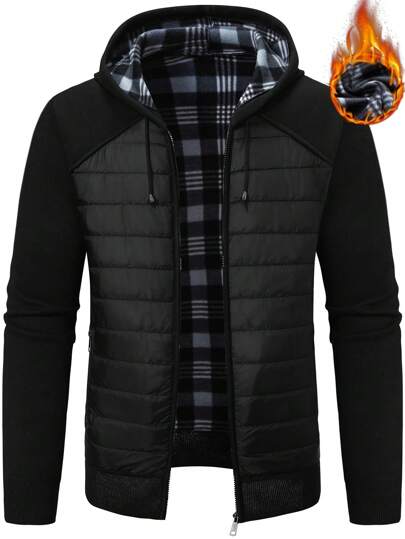 Manfinity Homme Cardigan en polaire à capuche pour homme avec manches raglan, cordon de serrage et fermeture à glissière, de couleur unie noir robuste pour une sortie ou pour occasion d'affaires occasionnelles pour mari