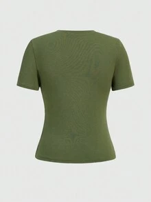 ROMWE Fairycore Floral & Butterfly Print Tee - Army Green - View 4