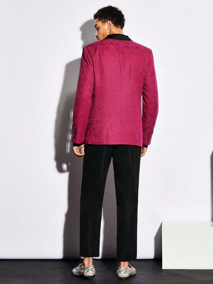 Men Shawl Collar Jacquard Blazer & Suit Pants Set