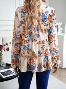 SHEIN Essnce 印花荷葉邊襯衫 - 杏色 - 查看 2