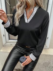 SHEIN Frenchy Colorblock Sequin Panel Top - Multicolor - View 1