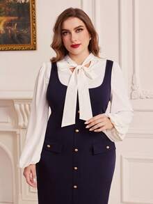 Modelyn 大尺碼女士領帶領襯衫和連衣裙組合套裝