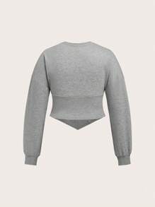 SHEIN EZwear Hơn Chất rắn Viền khăn tay Thả vai Áo len crop - Xám - Xem 2