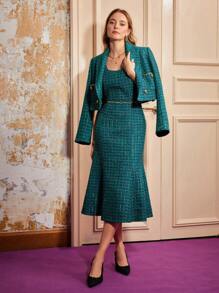 MOTF PREMIUM Blazer Tondu En Tweed